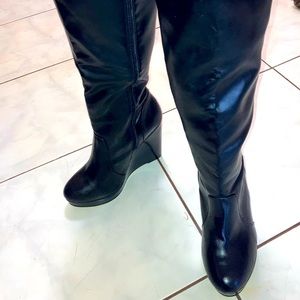 Black Over the Knee Wedge Boots, size 10 WC